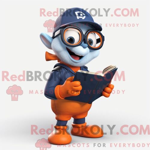 Costume Mascotte Redbrokoly Orange Marine Personnage Habillé D Une Salopette Et De Lunettes De Lecture