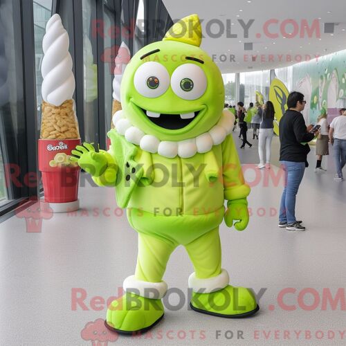 Personnage De Costume De Mascotte Redbrokoly De Crème Glacée Vert Citron Habillé Avec Une Veste Et Des Bracelets