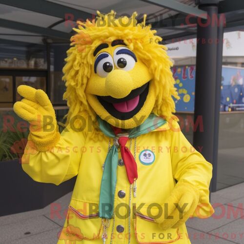 Costume Mascotte Redbrokoly De Tigre Violet Personnage Habillé Avec Une Chemise En Chambray Et Des Bagues
