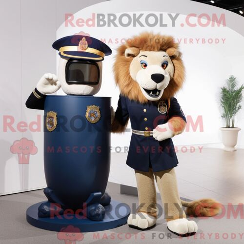 Costume De Mascotte Redbrokoly De Lion Tamer De La Marine Habillé D Un Débardeur Et De Montres