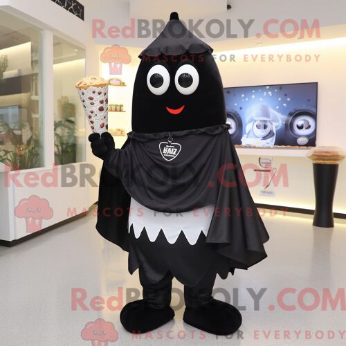 Personnage De Costume De Mascotte Redbrokoly De Crème Glacée Noire Habillé Avec Un Pantalon Capri Et Des Épingles De Châle