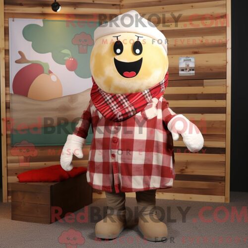 Costume De Mascotte Redbrokoly De Cerise Crème Personnage Habillé D Une Chemise En Flanelle Et D Écharpes