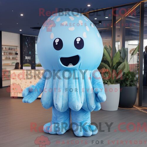 Costume Mascotte Redbrokoly De Méduse Bleu Ciel Habillé D Une Combishort Et De Gants