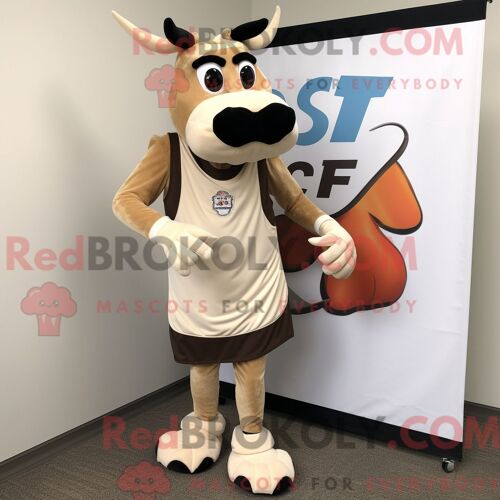 Costume De Mascotte Redbrokoly Tan Beef Stroganoff Habillé Avec Un Débardeur Et Des Pinces À Chaussures