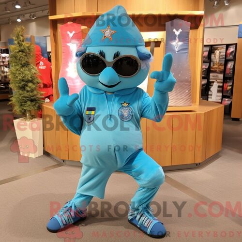 Costume De Mascotte Redbrokoly De Soldat De L Armée De L Air Turquoise Habillé D Un Pantalon De Yoga Et De Pinces À Cheveux