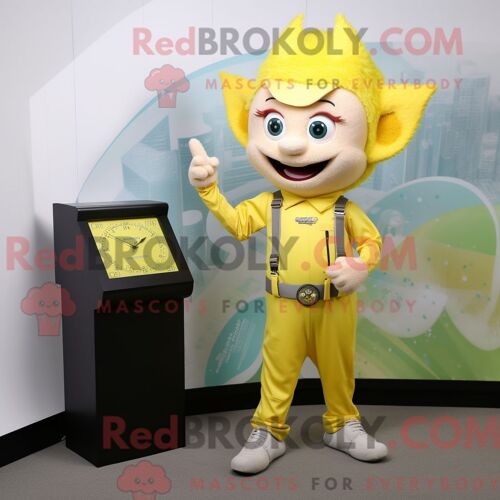 Personnage De Costume De Mascotte Redbrokoly De Fée Des Dents Jaune Citron Habillé D Un Pantalon Cargo Et De Montres Numériques