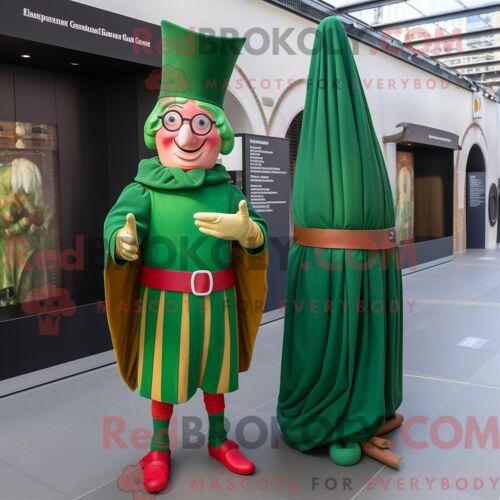 Costume Mascotte Redbrokoly De La Garde Suisse Verte Personnage Habillé D Une Robe Portefeuille Et De Lunettes
