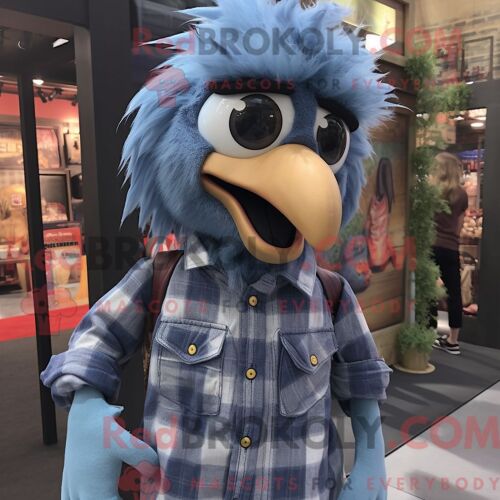 Costume De Mascotte Redbrokoly De Dove Bleu Sarcelle Habillé D Un T-Shirt Henley Et De Bretelles