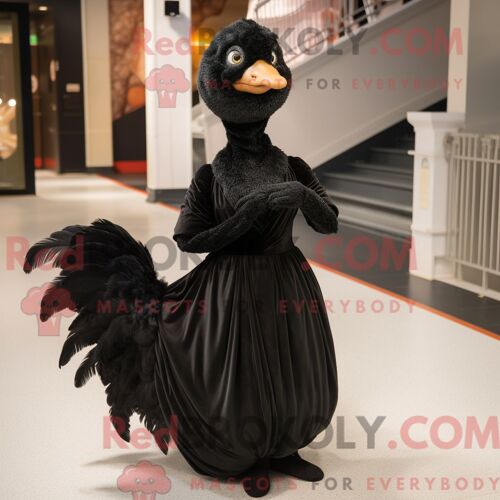 Costume De Mascotte Redbrokoly De Dinde Noire Personnage Habillé D Une Robe De Soirée Et De Gants