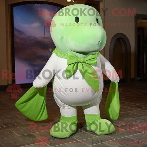 Costume De Mascotte Redbrokoly De Béluga Vert Citron Habillé D Un T-Shirt Henley Et De Noeuds Papillons