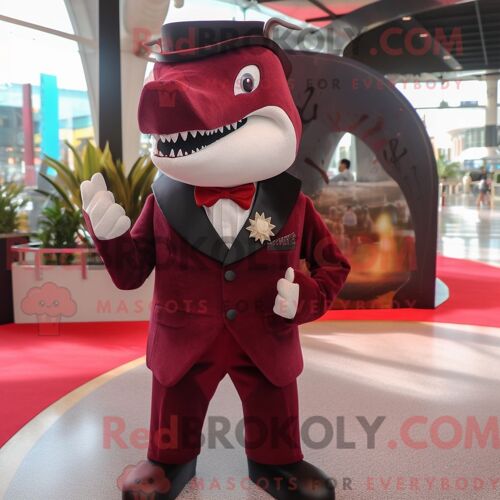 Costume De Mascotte Redbrokoly De Requin Marron Habillé D Un Smoking Et De Boucles D Oreilles
