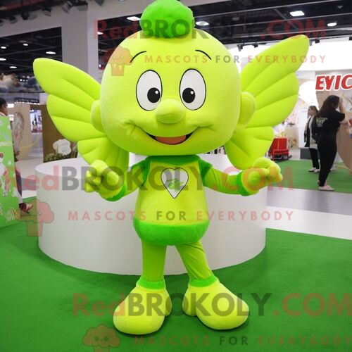 Costume De Mascotte Redbrokoly De Cupidon Vert Citron Habillé D Un T-Shirt À Manches Longues Et De Porte-Clés