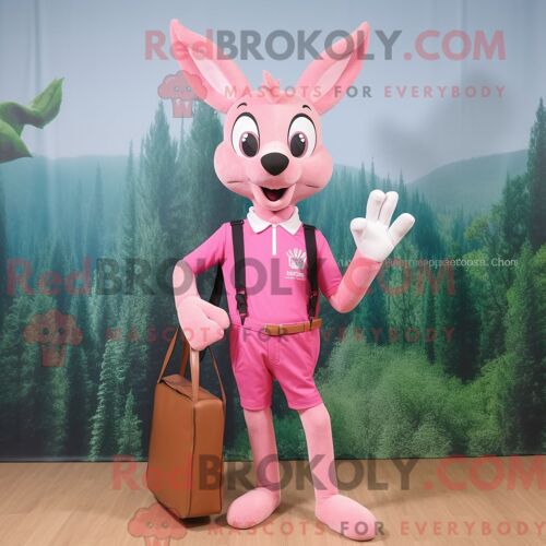 Costume De Mascotte Redbrokoly De Chevreuil Rose Habillé Avec Un Jean Skinny Et Des Pochettes