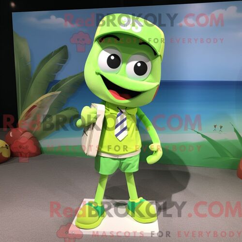 Personnage De Costume De Mascotte Redbrokoly De Téléphone Vert Citron Habillé Avec Un Short Et Des Noeuds Papillons