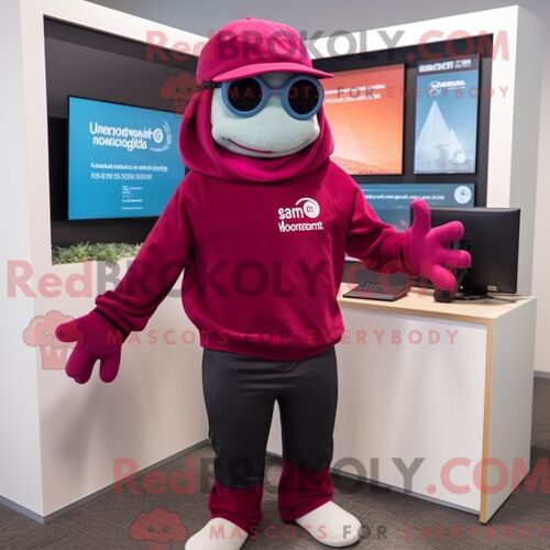 Costume Mascotte Redbrokoly De Gyro Violet Personnage Habillé D Une Veste De Costume Et De Bérets