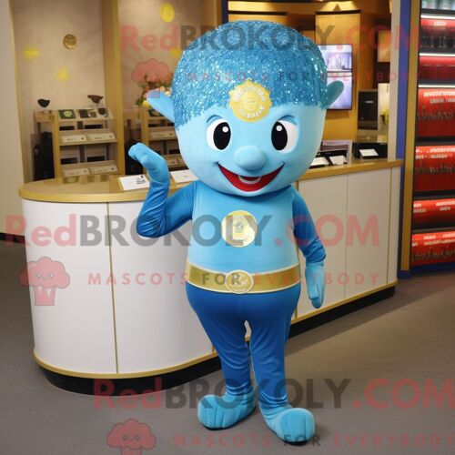 Costume De Mascotte Redbrokoly De Pot D Or Bleu Ciel Habillé Avec Des Leggings Et Des Bandeaux