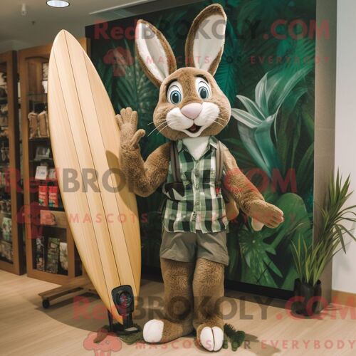 Costume De Mascotte Redbrokoly De Lapin Sauvage D Olive Habillé Avec Un Short Et Des Cravates