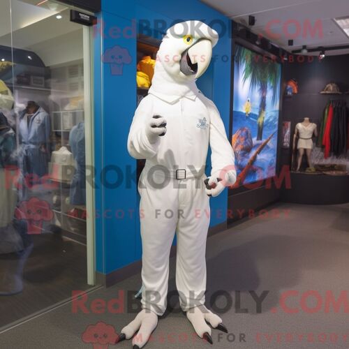 Costume Mascotte Redbrokoly D Ara Blanc Personnage Habillé Avec Une Combinaison Et Des Broches