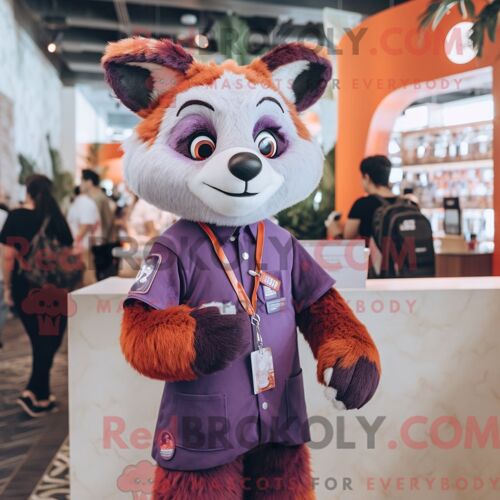 Costume Mascotte Redbrokoly De Panda Roux Lavande Habillé Avec Un Cardigan Et Des Montres