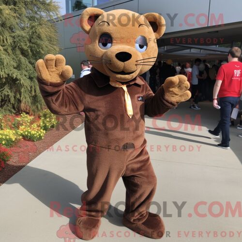 Costume De Mascotte Redbrokoly De Panthère Brune Habillé D Un Pantalon En Velours Côtelé Et De Pinces À Chaussures