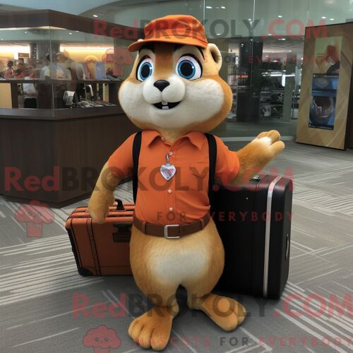 Costume De Mascotte Redbrokoly De Chipmunk Orange Habillé D Une Chemise Habillée Et De Porte-Documents