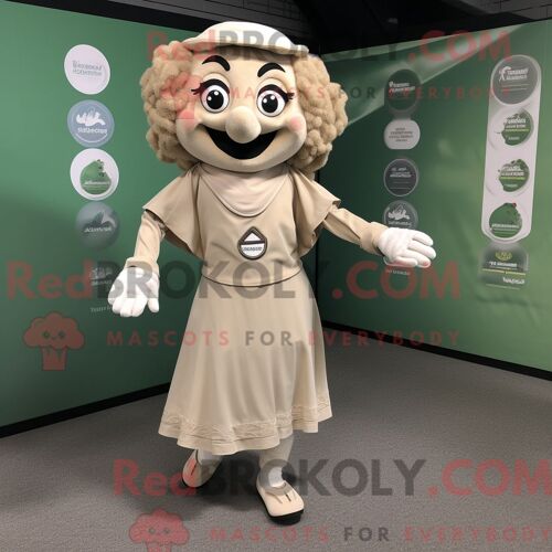 Costume De Mascotte Redbrokoly De Chaussures De Danse Irlandaises Beiges Personnage Habillé Avec Une Combinaison Et Des Châles