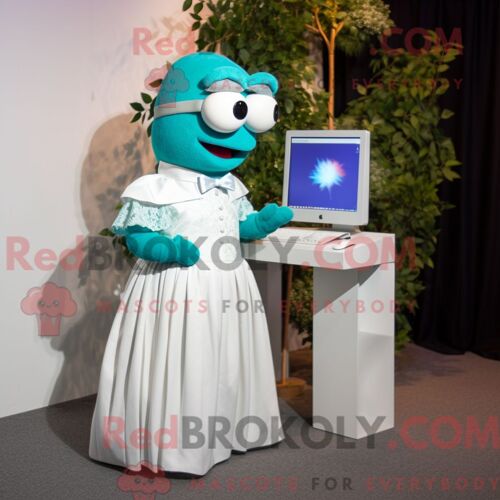 Costume De Mascotte Redbrokoly De Pomme Beige Habillé D Une Robe De Mariée Et De Lunettes De Soleil