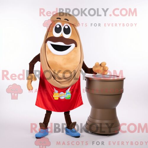 Costume Mascotte Redbrokoly De Fajitas Marron Habillé D Un Débardeur Et De Porte-Clés