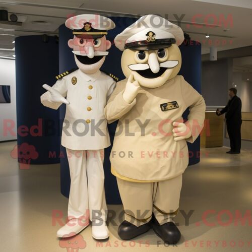 Costume De Mascotte Redbrokoly De Soldat De La Marine Crème Personnage Habillé Avec Une Robe Longue Et Des Cravates