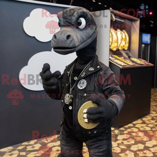 Costume Mascotte Redbrokoly D Hydra Noire Personnage Habillé Avec Un Jean Et Un Porte-Monnaie