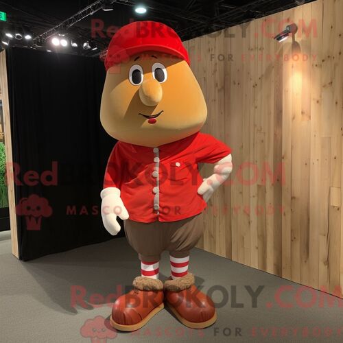 Personnage De Costume De Mascotte Redbrokoly De Pomme De Terre Rouge Habillé D Une Chemise Oxford Et De Lacets De Chaussures