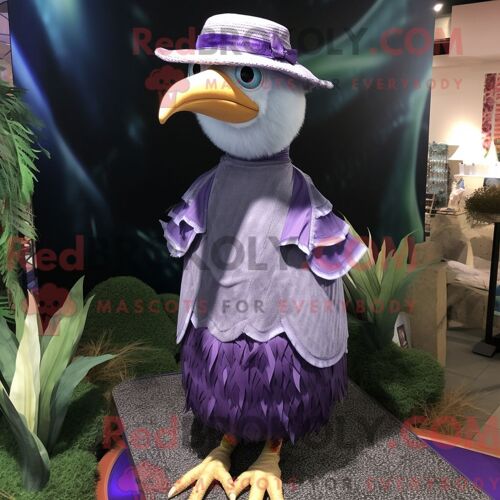 Costume De Mascotte Redbrokoly De Pintade Lavande Personnage Habillé D Une Jupe Longue Et D Épingles À Chapeau
