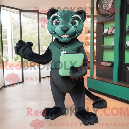 Personnage De Costume De Mascotte Redbrokoly De Panthère Verte Forestière Habillé Avec Une Robe Portefeuille Et Des Portefeuilles