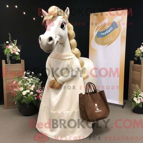 Costume Mascotte Redbrokoly Puma Crème Personnage Habillé Avec Une Barboteuse Et Des Bonnets