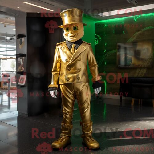 Personnage De Costume De Mascotte Redbrokoly De Chapeau De Lutin Doré Habillé D Une Veste En Cuir Et De Coussinets De Pied