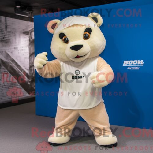 Costume Mascotte Redbrokoly Puma Crème Personnage Habillé Avec Une Barboteuse Et Des Bonnets