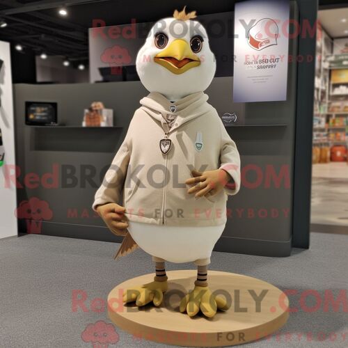 Costume Mascotte Redbrokoly De Colombe Beige Habillé D Un Pull Et De Pinces À Chaussures