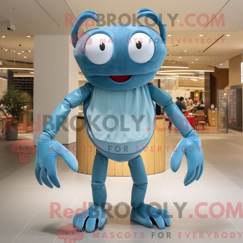 Costume De Mascotte Redbrokoly De Crabe Bleu Ciel Habillé Avec Un Jean Boyfriend Et Des Épingles À Cheveux