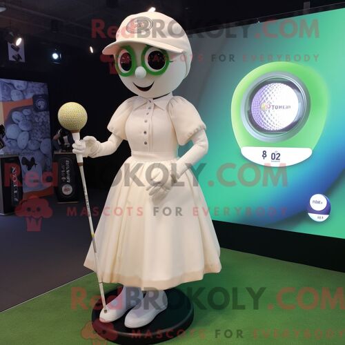 Personnage De Costume De Mascotte Redbrokoly De Balle De Golf Crème Habillé D Une Jupe Trapèze Et De Montres Numériques
