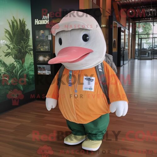Costume Mascotte Redbrokoly De Baleine À Bosse Pêche Personnage Habillé D Une Parka Et De Bandeaux