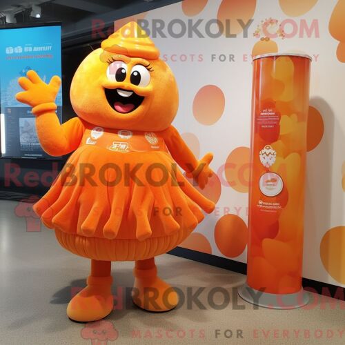 Personnage De Costume De Mascotte Redbrokoly Orange Ice Habillé Avec Une Robe Trapèze Et Des Porte-Clés
