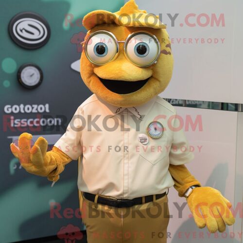 Personnage De Costume De Mascotte Redbrokoly De Saumon Doré Habillé D Une Chemise Boutonnée Et De Montres Intelligentes