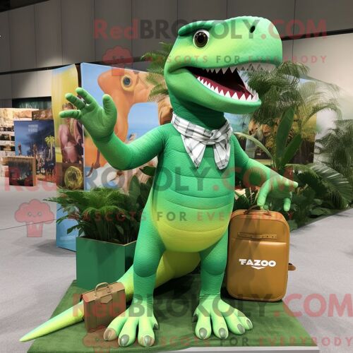 Personnage Mascotte Redbrokoly T Rex Vert Habillé Avec Un Short Et Des Portefeuilles