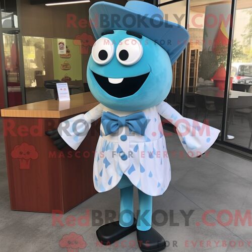 Personnage De Costume De Mascotte Redbrokoly De Cerise Lavande Habillé Avec Un Pantalon En Velours Côtelé Et Des Sacs Fourre-Tout
