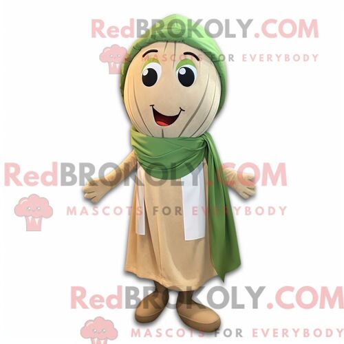 Personnage De Costume De Mascotte Redbrokoly De Courgette Beige Habillé Avec Un Pantalon Habillé Et Des Écharpes