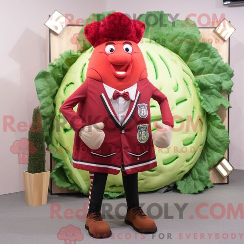 Personnage De Costume De Mascotte Redbrokoly De Corned-Beef Et De Chou Rouge Habillé D Un Blazer Et D Épingles À Cheveux