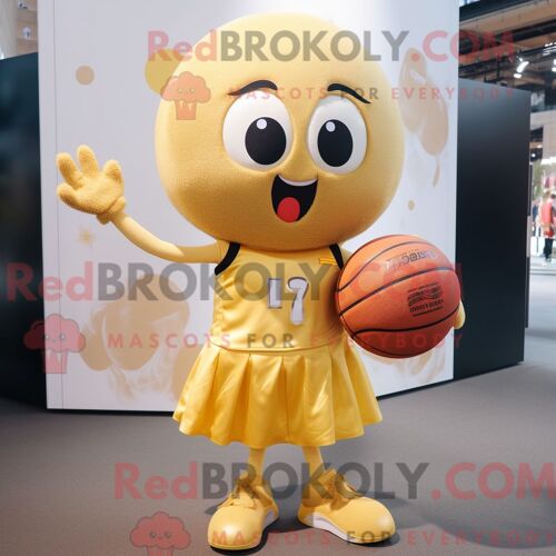 Personnage De Costume De Mascotte Redbrokoly De Ballon De Basket-Ball Doré Habillé D Une Mini-Jupe Et De Mitaines