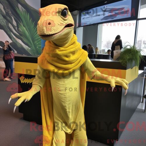 Costume De Mascotte Redbrokoly Deinonychus Jaune Citron Personnage Habillé Avec Des Leggings Et Des Châles