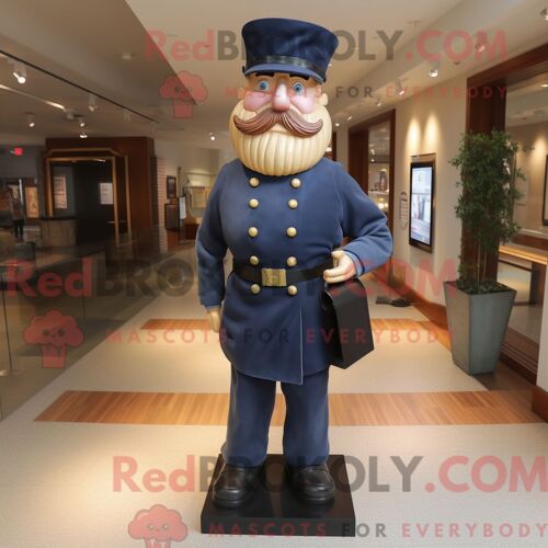 Costume De Mascotte Redbrokoly De Soldat De La Guerre Civile De La Marine Habillé D Un Jean Et De Boutons De Manchette