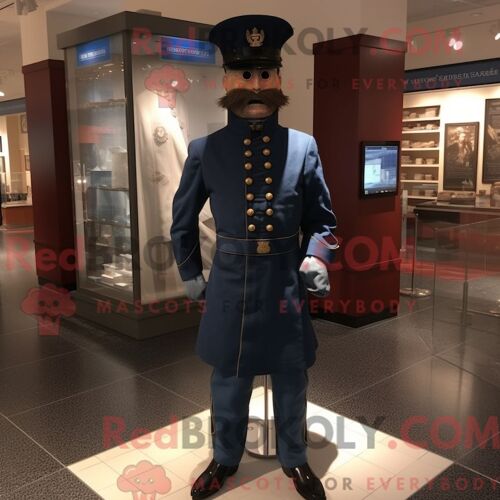Costume De Mascotte Redbrokoly De Soldat De La Guerre Civile De La Marine Habillé D Un Jean Et De Boutons De Manchette